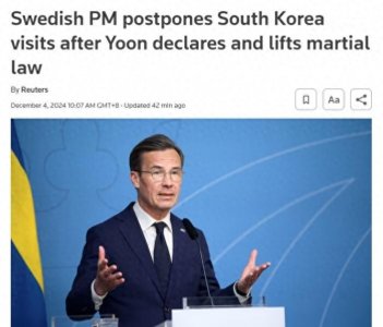 ​外媒：鉴于韩国当前局势，瑞典首相推迟访韩行程